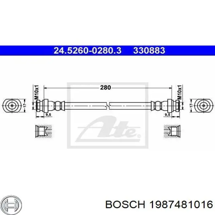 Тормозной шланг задний Bosch 1987481016 цена, от 7.91 USD