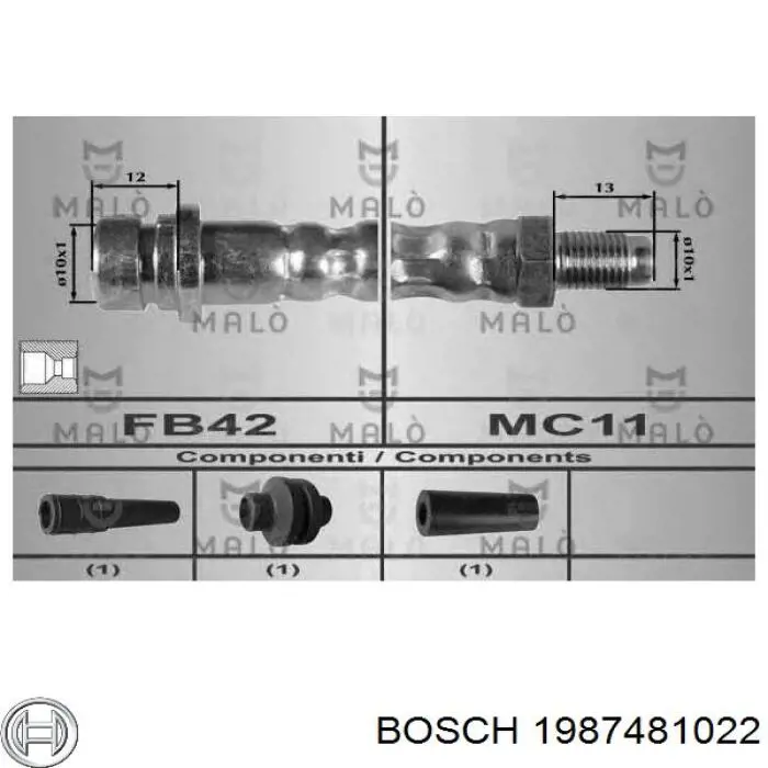 Купить 1987481022 Bosch Задний тормозной шланг