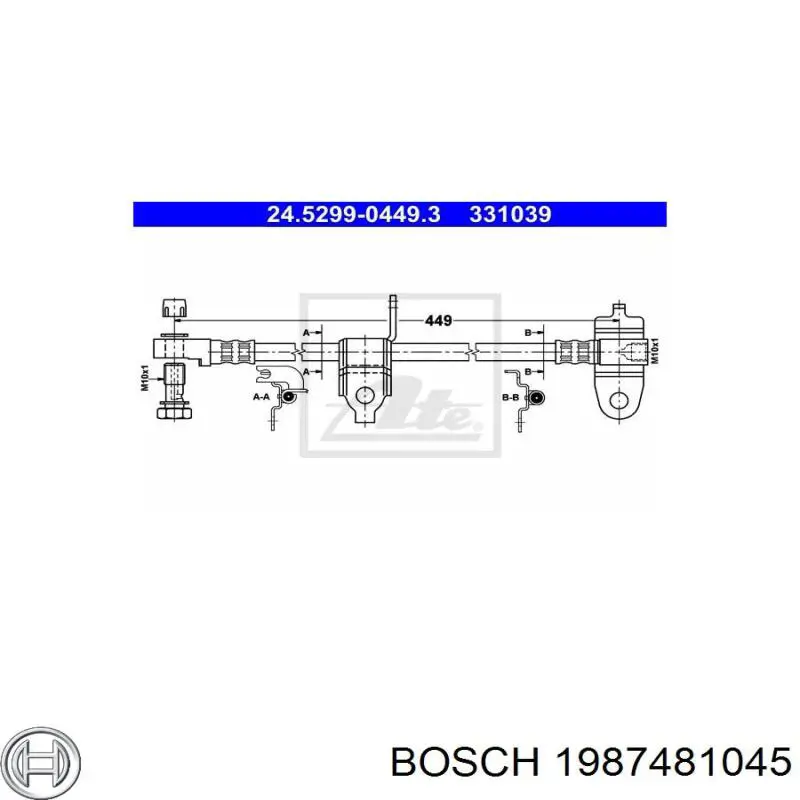 Шланг тормозной передний левый 1987481045 Bosch