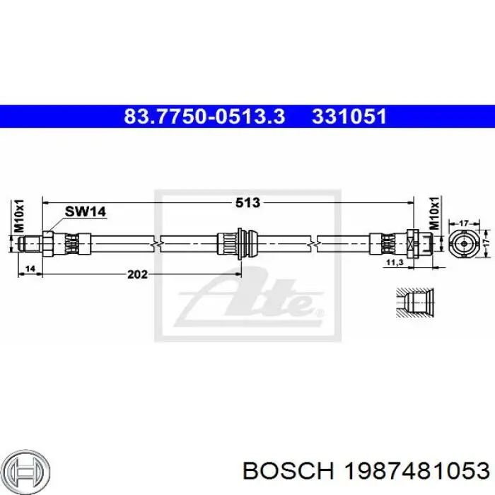 Задний тормозной шланг 1987481053 Bosch