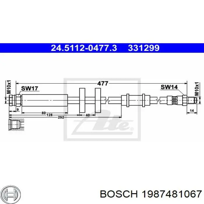 Шланг гальмівний передній 1987481067 Bosch
