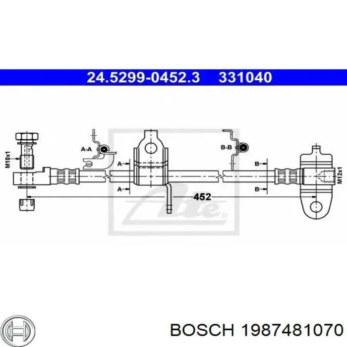 Tubo flexible de frenos delantero derecho 1987481070 Bosch