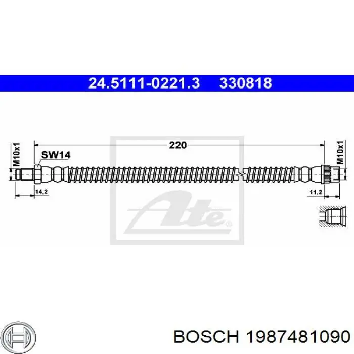 Купить 1987481090 Bosch Задний тормозной шланг