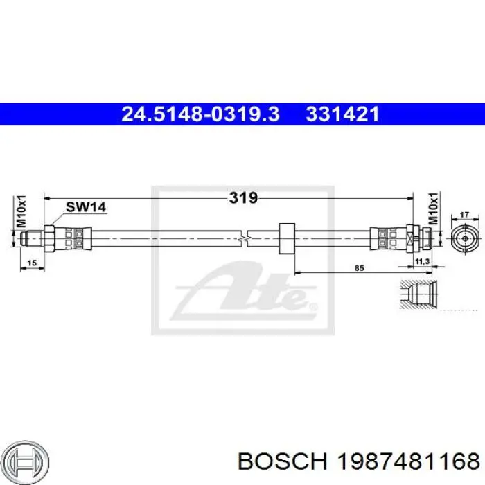 Задний тормозной шланг 1987481168 Bosch