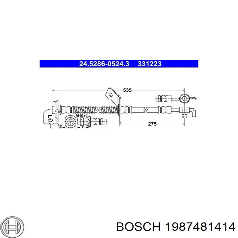 Tubo flexible de frenos delantero izquierdo 1987481414 Bosch