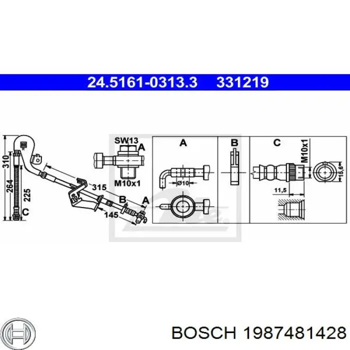 Шланг тормозной передний правый 1987481428 Bosch