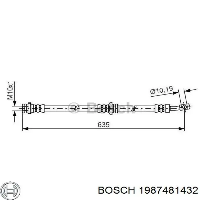 Шланг тормозной передний левый Bosch 1987481432