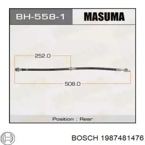 Купить 1987481476 Bosch Шланг тормозной задний правый