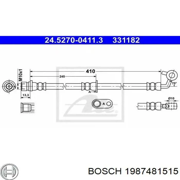 Купить 1987481515 Bosch Шланг тормозной передний, правый