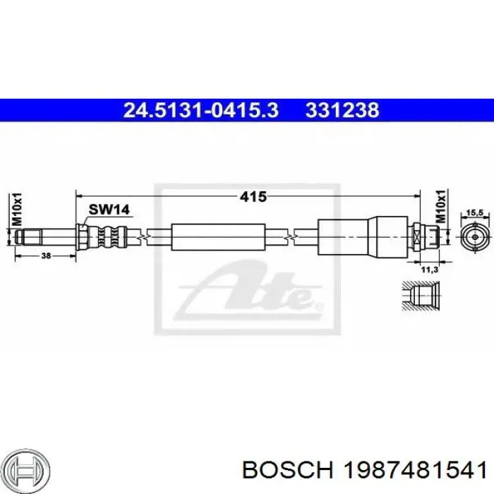 Тормозной шланг задний Bosch 1987481541 цена, от 12.25 USD