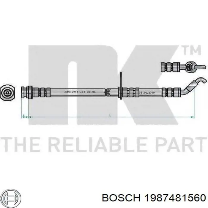 Tubo flexible de frenos delantero izquierdo 1987481560 Bosch