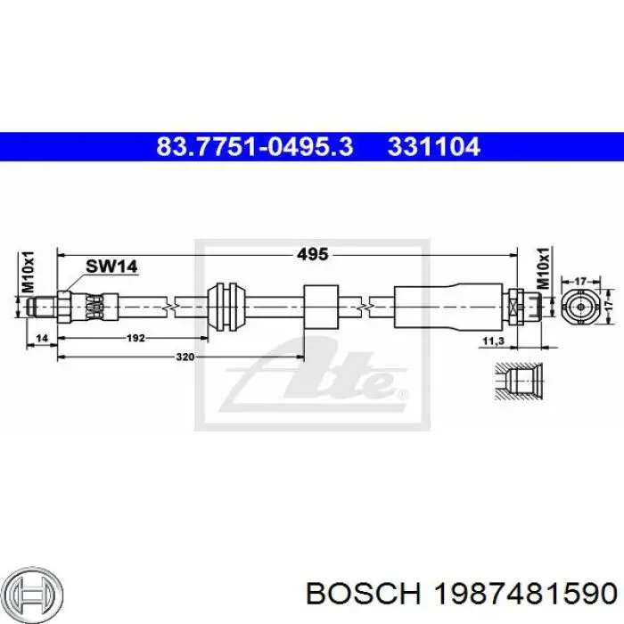 Шланг тормозной передний Bosch 1987481590 цена, от 15.52 USD