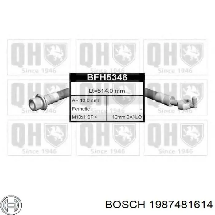 Шланг тормозной передний, левый Bosch 1987481614 цена, от 18.83 USD