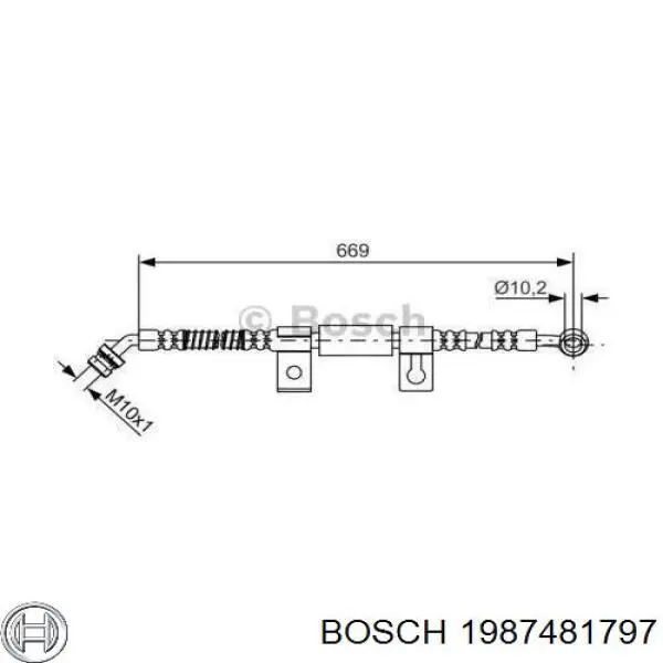 Tubo flexible de frenos delantero derecho 1987481797 Bosch