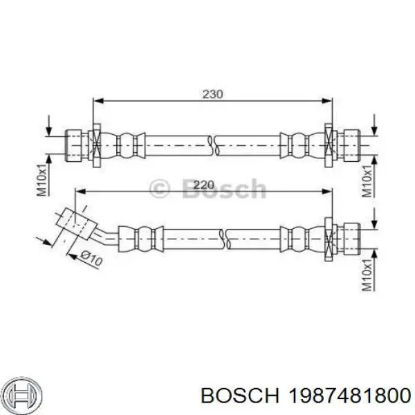 Шланг тормозной задний правый 1987481800 Bosch