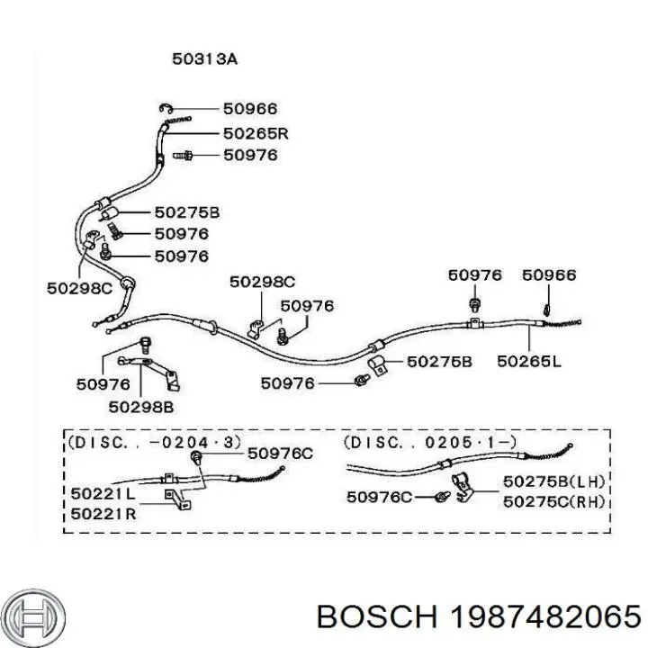 1987482065 Bosch Трос ручного тормоза задний, правый