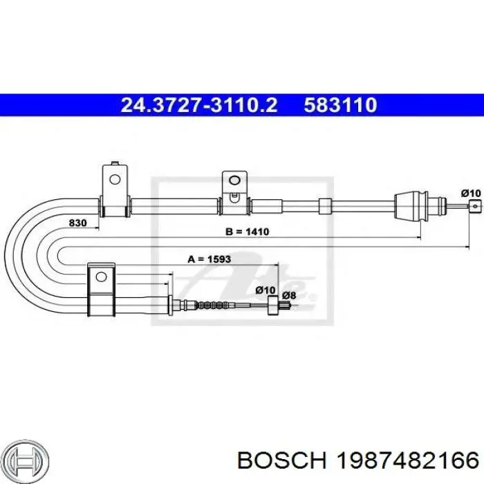 Трос ручного тормоза задний Bosch 1987482166 цена, от 17.01 USD