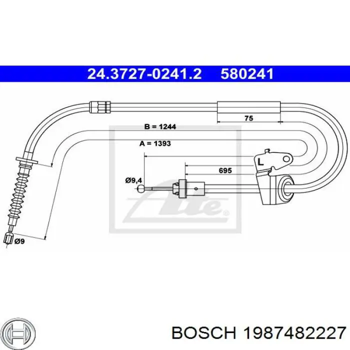 Купить 1987482227 Bosch Трос стояночного тормоза задний левый
