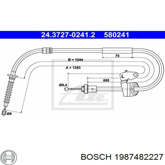Cable de freno de mano trasero izquierdo 1987482227 Bosch