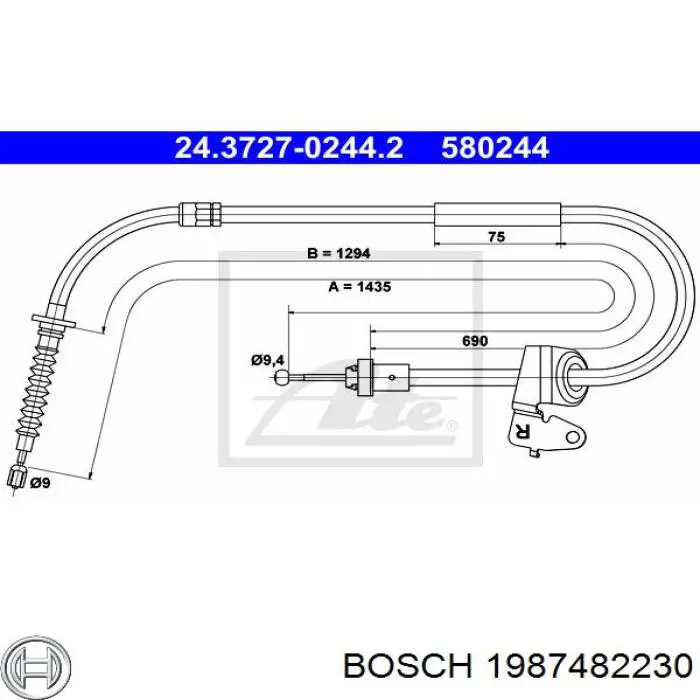 1987482230 Bosch Трос ручного тормоза задний, правый