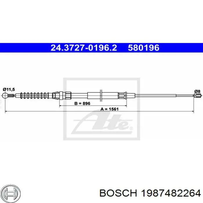 1987482264 Bosch Трос ручного тормоза задний правый/левый