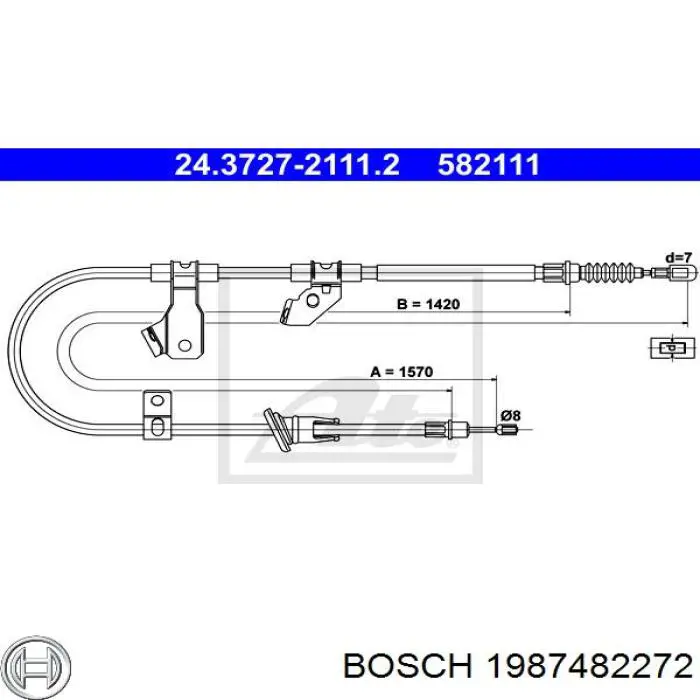 Cable de freno de mano trasero derecho 1987482272 Bosch