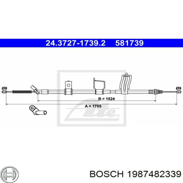 Трос стояночного тормоза задний правый Bosch 1987482339 цена, от 30.43 USD