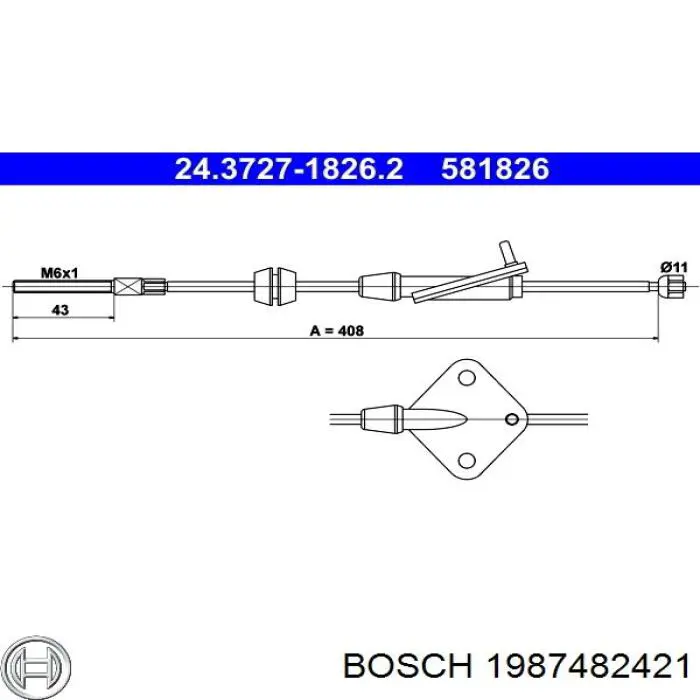 1987482421 Bosch Трос ручного тормоза задний правый/левый