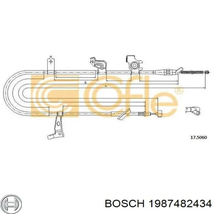 Трос стояночного тормоза задний правый Bosch 1987482434 цена, от 28.55 USD