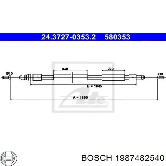 Трос ручного тормоза задний Bosch 1987482540 цена, от 18.69 USD