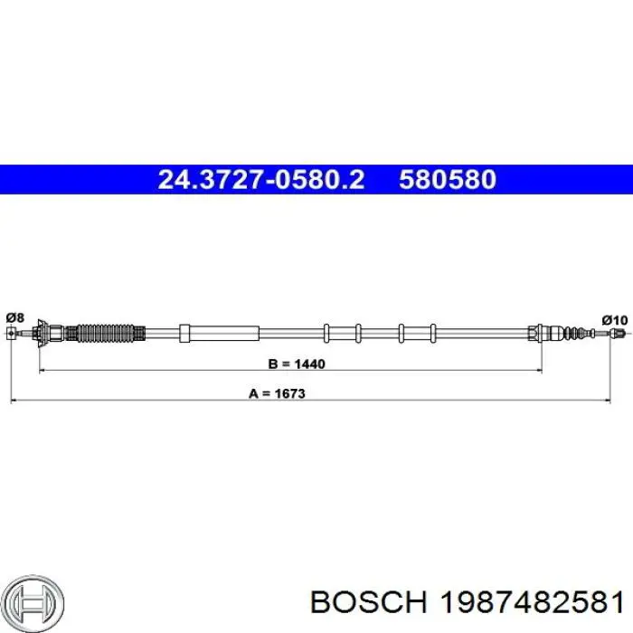 1 987 482 581 Bosch cabo do freio de estacionamento traseiro direito