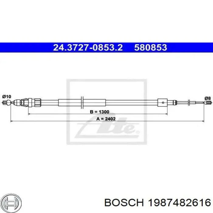 Трос ручного тормоза задний Bosch 1987482616 цена, от 26.24 USD
