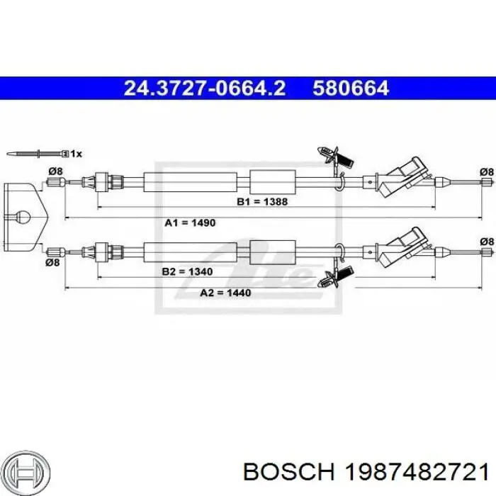 Трос ручного тормоза задний, правый/левый Bosch 1987482721