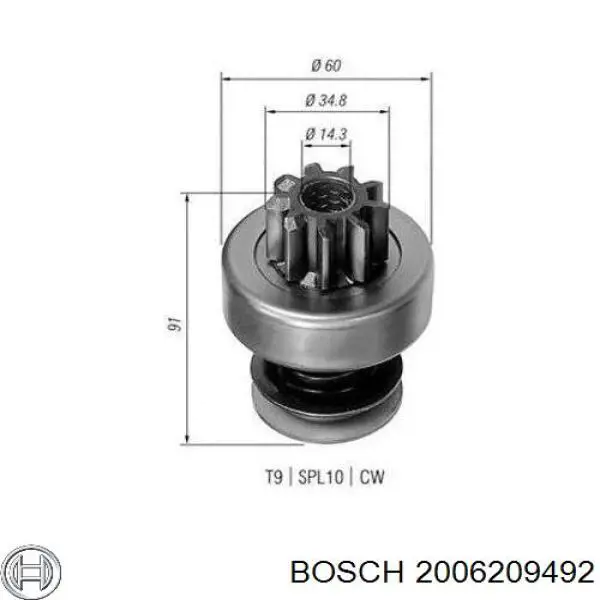 Бендикс стартера 2006209492 Bosch