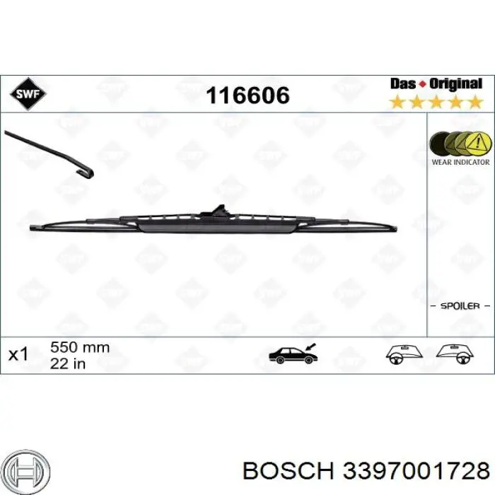 Купить 3397001728 Bosch Щетка-дворник лобового стекла водительская