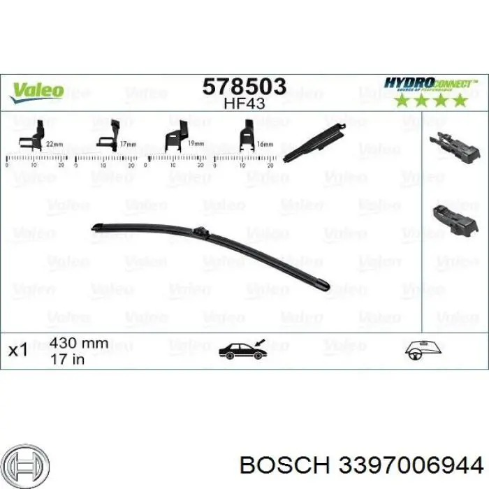 3397006944 Bosch Щетка стеклоочистителя лобового стекла, пассажирская