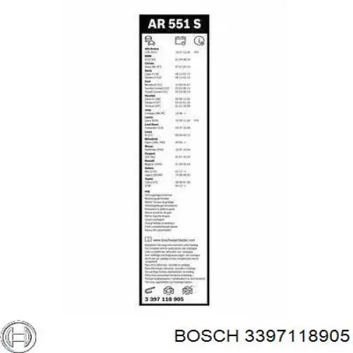 Щетки стеклоочистителя 3397118905 Bosch