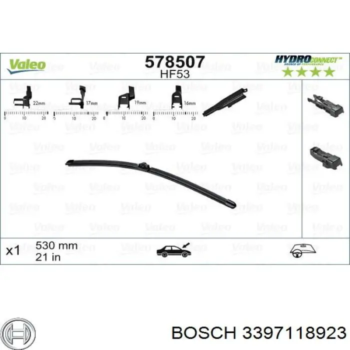 Щетка-дворник лобового стекла пассажирская 3397118923 Bosch