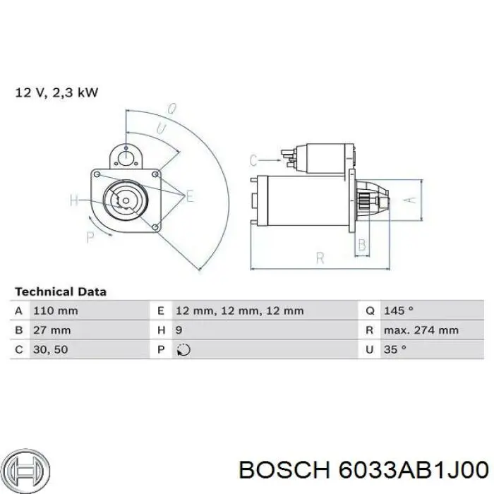 Стартер 6033AB1J00 Bosch