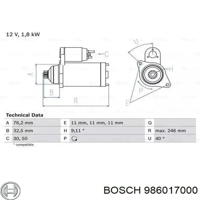 Купить 986017000 Bosch Стартер