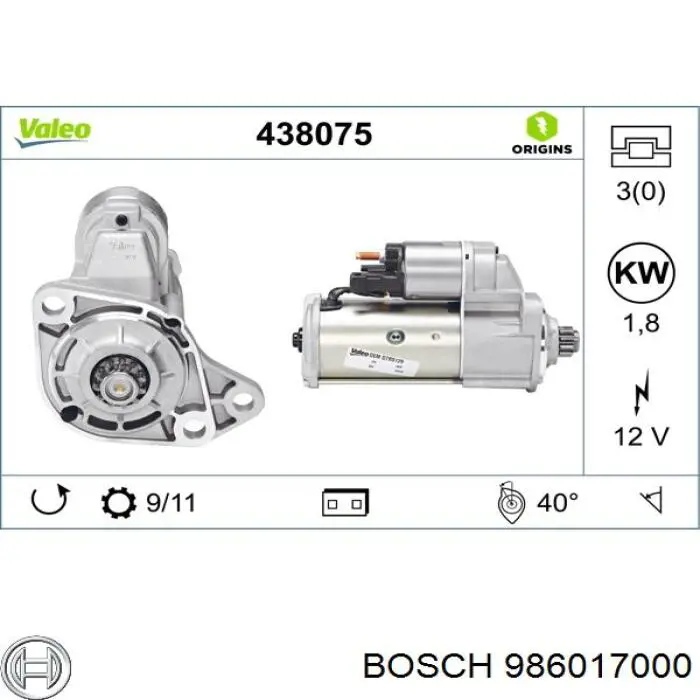 Стартер 986017000 Bosch