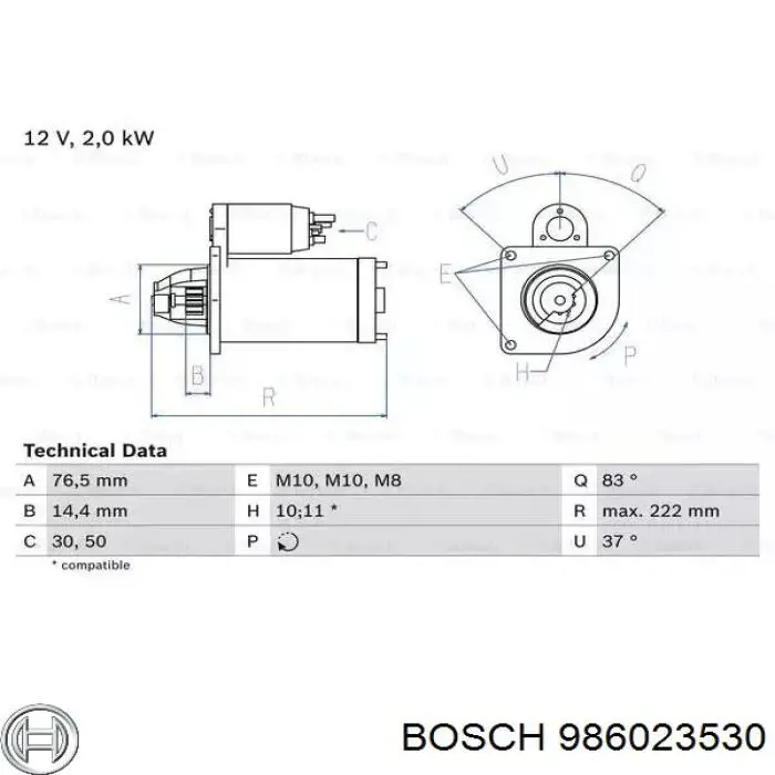 Стартер Bosch 986023530 цена, от 57.58 USD