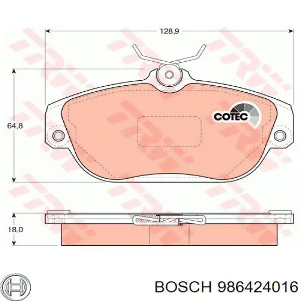 986424016 Bosch колодки тормозные передние дисковые