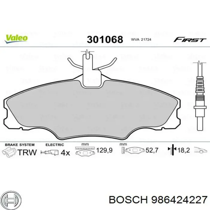 986424227 Bosch Колодки передние