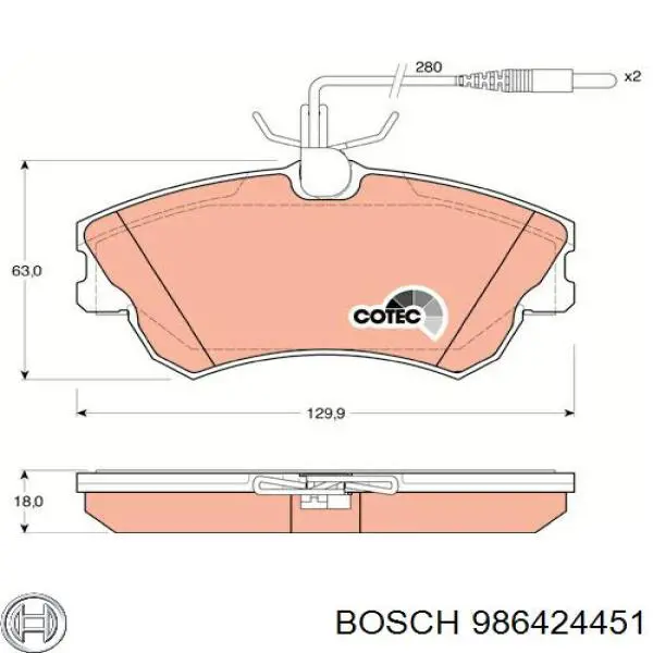 Передние тормозные колодки 986424451 Bosch