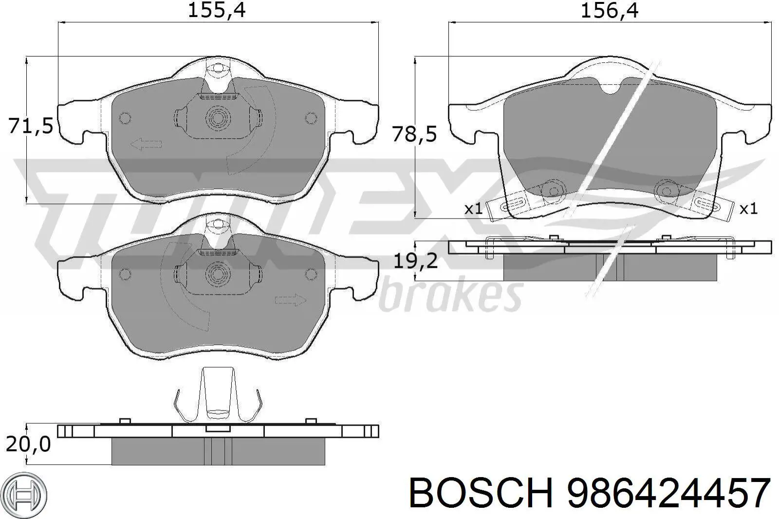 Передние тормозные колодки 986424457 Bosch