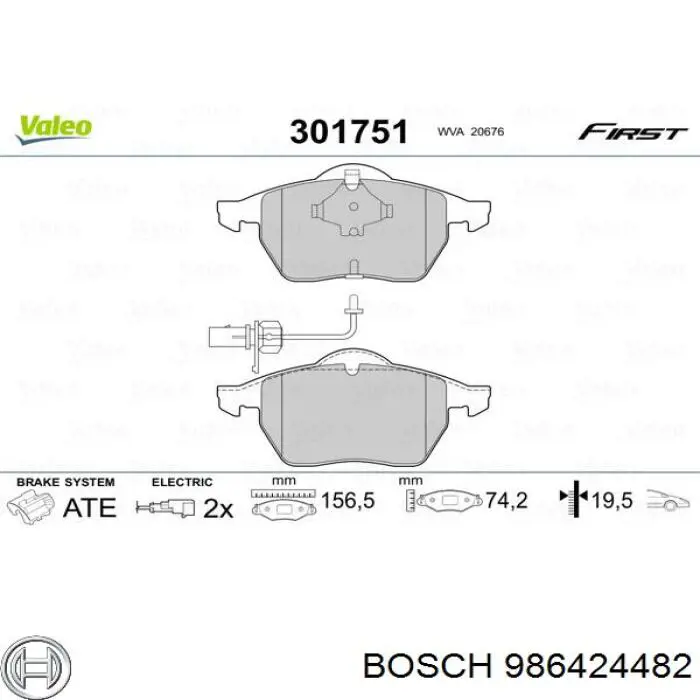 986424482 Bosch колодки тормозные передние дисковые