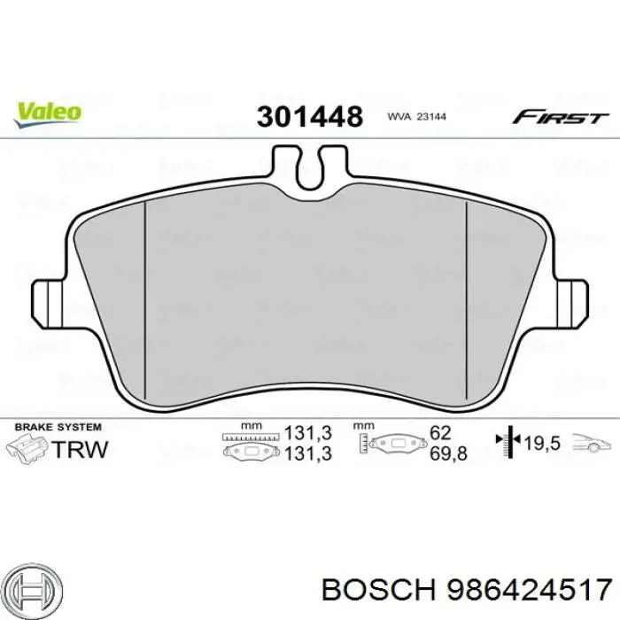 986424517 Bosch колодки тормозные передние дисковые