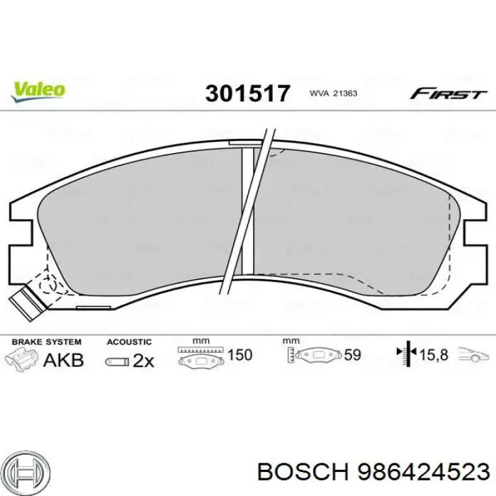 986424523 Bosch sapatas do freio dianteiras de disco