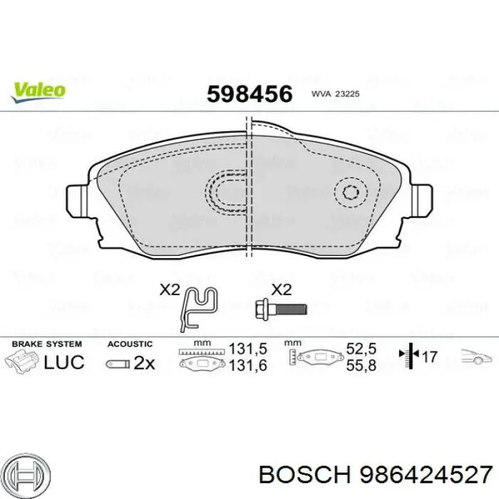 986424527 Bosch колодки тормозные передние дисковые